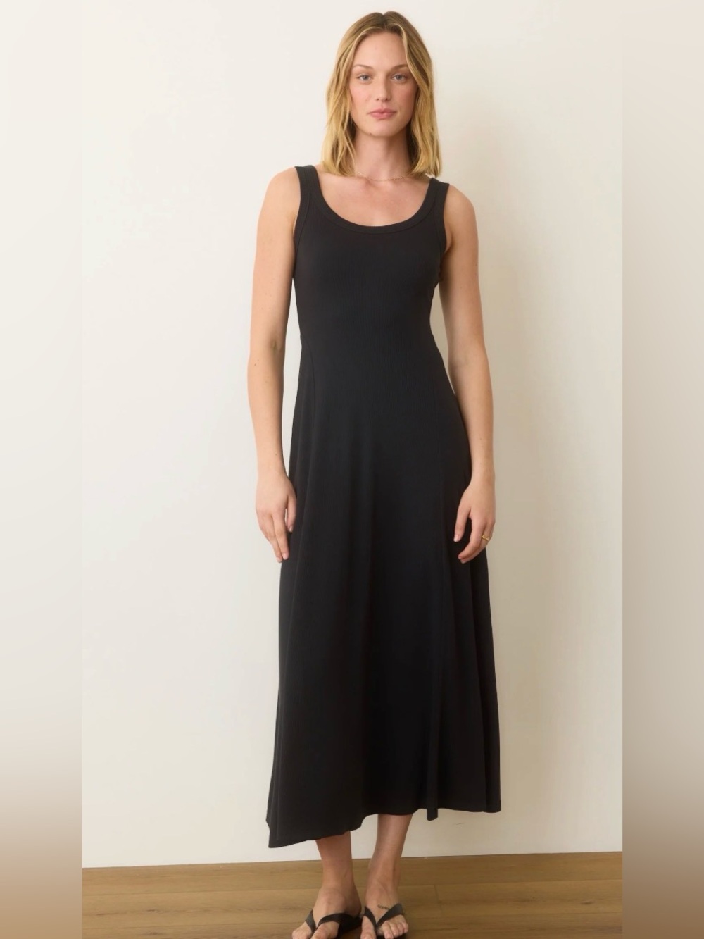 Marine Layer Black Midi Dress XL Tencel Modal Fit & Flare Minimalist